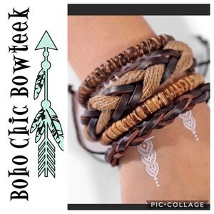 🏆Set of 5 Boho Leather and Beaded Bracelet Set